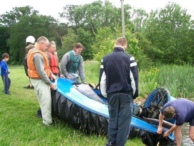 Checking the hovercraft's skirt